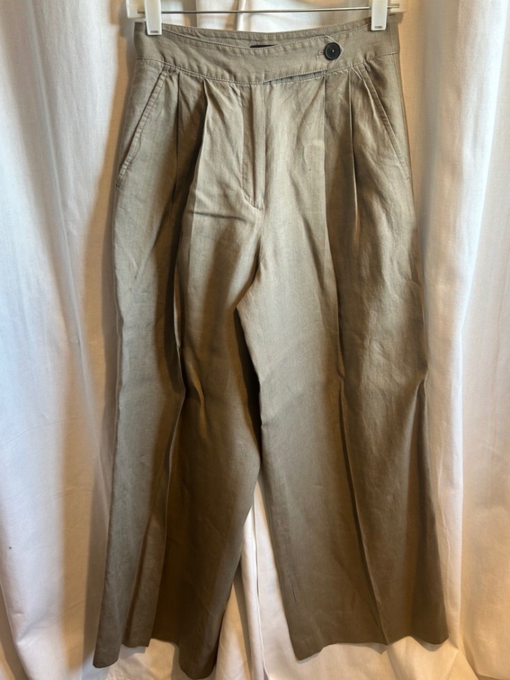 Massimo Dutti 100% Linen Wide-Leg Pants | Taupe | Size US 4 / EU 36